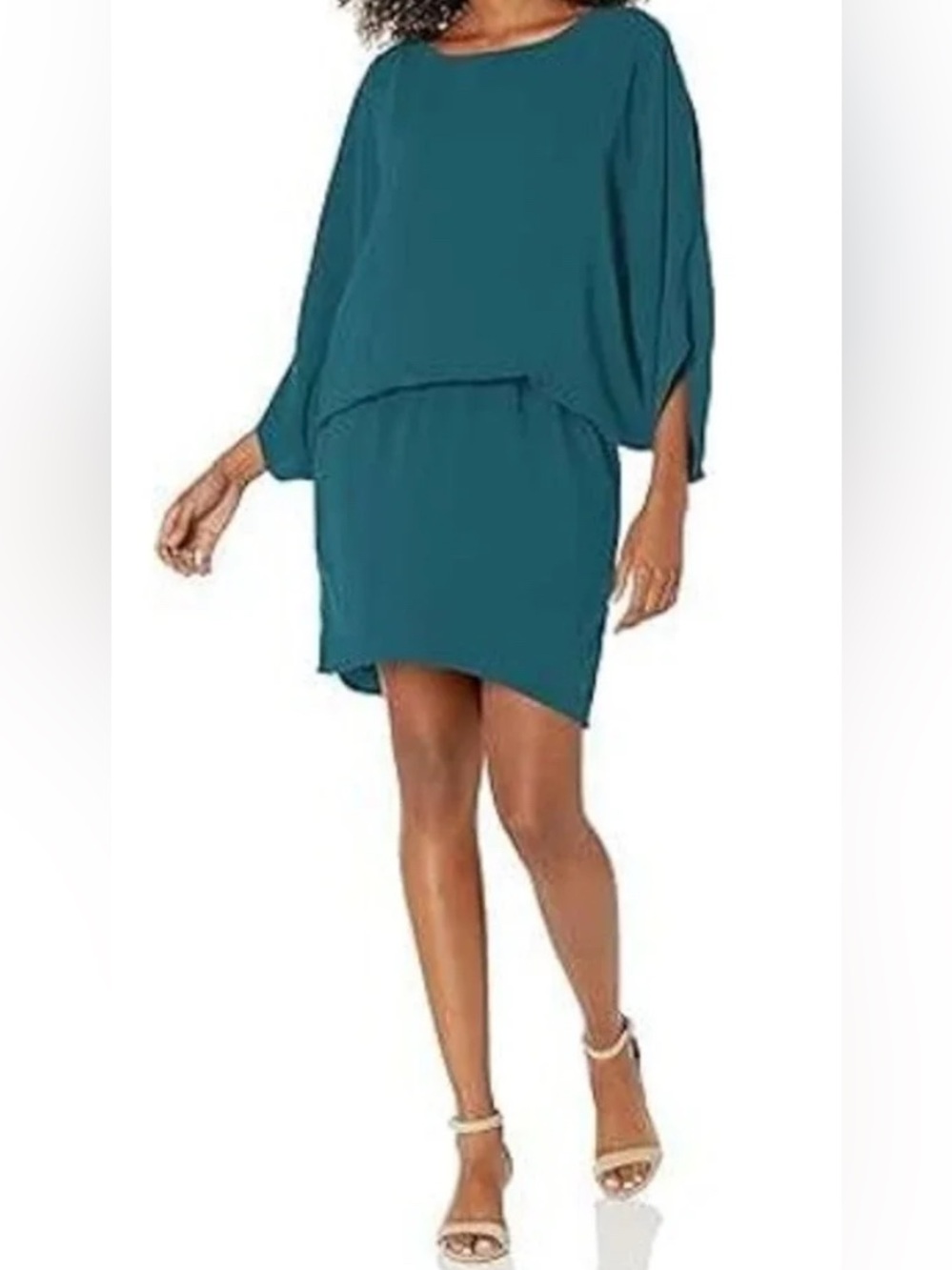 Trina Turk Teal High-Low Batwing Sleeve Dress